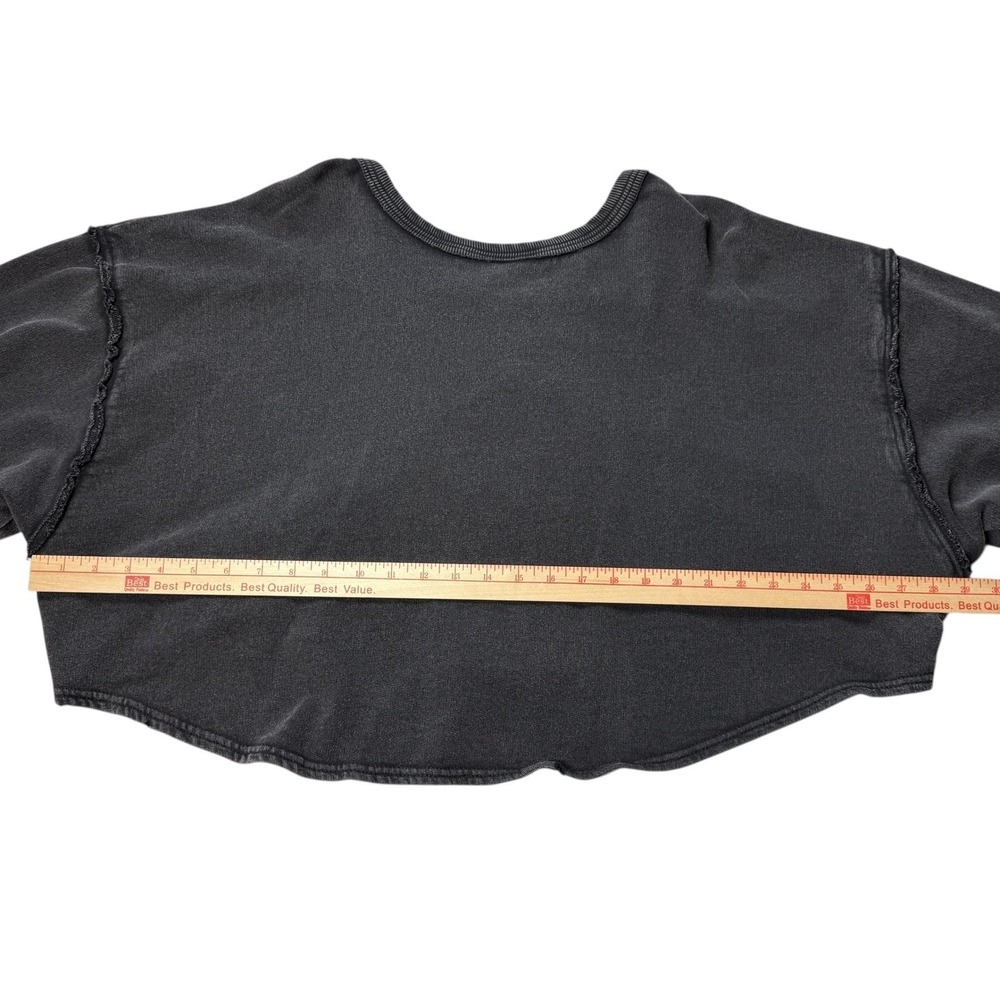 Free People Bae Pullover Dropped Shoulder Washed Black Ruched Drawstring - Picture 5 of 12